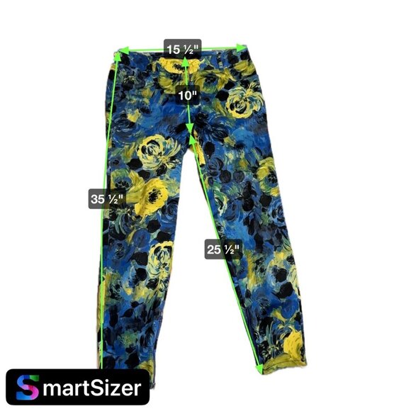 Skies the Limit Blue Yellow Floral Artsy Colorful Pants Sz 4 - Picture 8 of 9